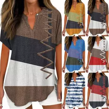 Рубашки для женщин, льняная рубашка на пуговицах, женские негабаритные женские топы, нарядные повседневные футболки с короткими рукавами для женщин, модные