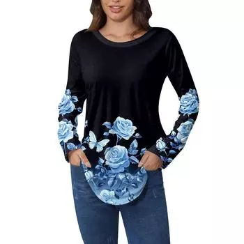 Рубашки для женщин Милые футболки с винтажным принтом Туники с длинным рукавом Топы из хлопка Пуловеры Футболки женские S оранжевый