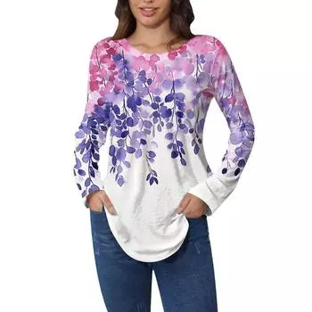 Рубашки для женщин Милые футболки с винтажным принтом Туники с длинным рукавом Топы из хлопка Пуловеры Футболки женские S красный