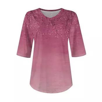 Рубашки для женщин Модные футболки с V-образным вырезом Повседневные блузки с принтом Топы с коротким рукавом для женщин S темно-фиолетового