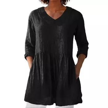 Рубашки для женщин с открытыми плечами и рукавом 3/4, летние топы, повседневная футболка с круглым вырезом L чёрный