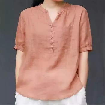 Рубашки для женщин, женские хлопковые и льняные топы в стиле ретро с рукавами-фонариками, свободные, универсальные топы большого размера XXXXL оранжевый