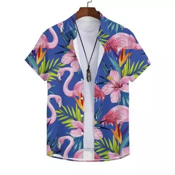 Рубашки Flamingo Hawaiian, пляжные летние мужские рубашки, рубашки с принтом Tropic 3D, женские модные блузки с коротким рукавом, топы для отдыха S