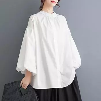 Рубашки и блузки больших размеров для блузок, повседневные свободные весенне-летние топы, женская рубашка на пуговицах белый