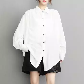 Рубашки и блузки больших размеров с длинными рукавами, повседневные свободные весенне-летние топы, женские рубашки на пуговицах белый