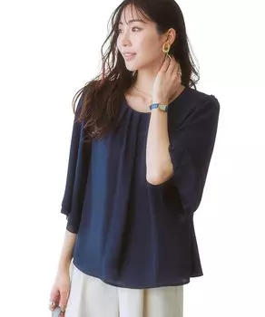 Рубашки и блузки и сшиты с рукавом-клеш из жоржета LL [Nissen] [Подкладка с разрезом] Блузка 3/4, темно-синий,