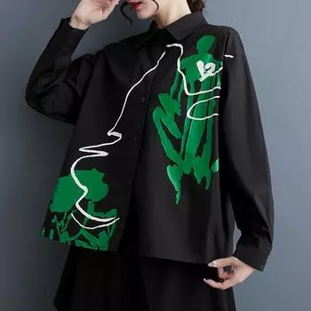 Рубашки и блузки с длинными рукавами для блузок, повседневные свободные весенне-осенние топы, женская рубашка на пуговицах чёрный