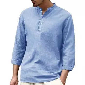 Рубашки из хлопка и льна с длинным рукавом, дышащая, популярная, с круглым вырезом, пляжная рубашка для мужчин S белый