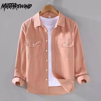 Рубашки карго в американском стиле для мужчин, весна-лето, чистый хлопок, длинный рукав, с двойными карманами, мягкие и удобные повседневные топы M оранжевый