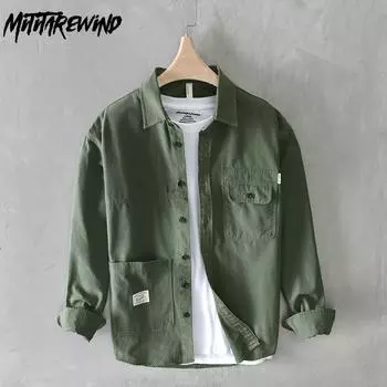 Рубашки-карго в японском стиле для мужчин, весенне-осенняя уличная рубашка с длинным рукавом, 4XL, квадратный воротник, рубашки из чистого хлопка с заниженными плечами и карманами M темно серый