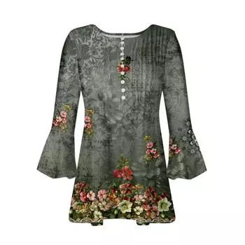 Рубашки на пуговицах для женщин, туника с принтом, летние топы, нарядные повседневные весенние блузки с рукавом 3/4 и v-образным вырезом S фиолетовый
