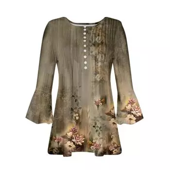 Рубашки на пуговицах для женщин, туника с принтом, летние топы, нарядные повседневные весенние блузки с рукавом 3/4 и v-образным вырезом XXXL мятный зеленый