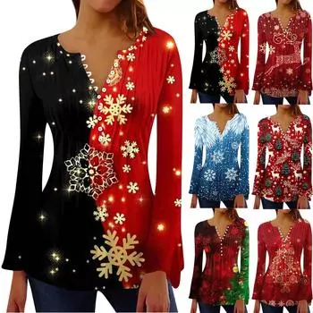 Рубашки на пуговицах для женщин, туники с принтом, топы, нарядные повседневные блузки с длинными рукавами и V-образным вырезом в виде колокольчика XL розовый