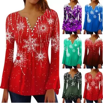 Рубашки на пуговицах для женщин, туники с принтом, топы, нарядные повседневные блузки с длинными рукавами и V-образным вырезом в виде колокольчика L винный