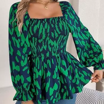 Рубашки осень-зима женские повседневные с черными краями грибка блузки с квадратным воротником леопардовый принт длинные рукава шифоновая рубашка женская одежда S белый