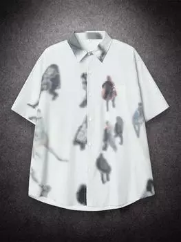 Рубашки оверсайз, мужские летние картины с принтом, новые индивидуальные пары, повседневная мужская и женская шелковая винтажная одежда на пуговицах XL светло-серый