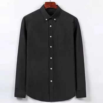 Рубашки Oxford для мужчин, облегающие, повседневные, с длинными рукавами, мужские рубашки с воротником на пуговицах, белые, черные M чёрный