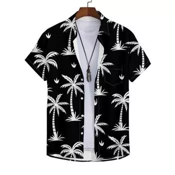Рубашки Palm для мужчин 3D Винтаж Черный Модный Печатный Рокабилли Гавайская Рубашка Короткие Рукава Топы Уличная Одежда Для Отдыха На Природе 3XL
