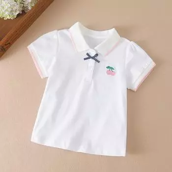 Рубашки поло для девочек, летние футболки с короткими рукавами для маленьких девочек, хлопковая одежда, детские вышитые рубашки 2T-6T 90