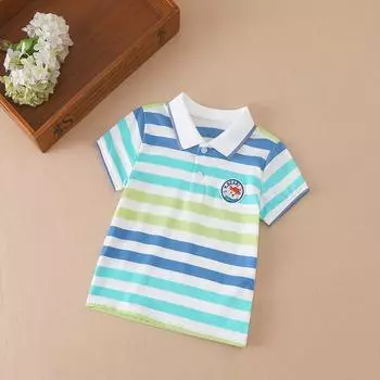 Рубашки-поло для маленьких мальчиков, высококачественная летняя полосатая верхняя рубашка с короткими рукавами, одежда для детей от 2 до 6 лет, детские футболки с отложным воротником 90 мятный