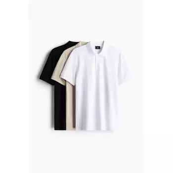 Рубашки-поло HM Regular Fit, комплект из 3 шт., цвет черный, бежевый, белый S