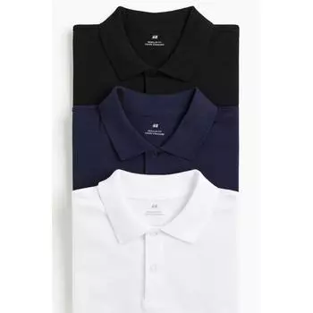 Рубашки поло HM Regular Fit, набор из 3 шт., белые, синие, черные XS