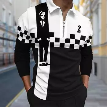 Рубашки поло мужские с длинным рукавом черно-белые с принтом мага новые мужские рубашки поло с длинным рукавом на молнии футболка топ