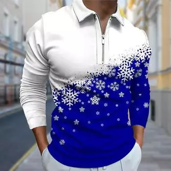 Рубашки поло мужские с длинным рукавом и принтом снежинок, новые мужские рубашки поло с длинным рукавом, футболка на молнии, топ XS красный