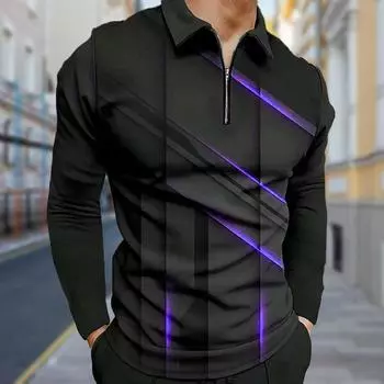 Рубашки поло мужские с длинным рукавом, красочный принт Aurora, новая мужская рубашка поло с длинным рукавом, футболка на молнии, топ XS синий