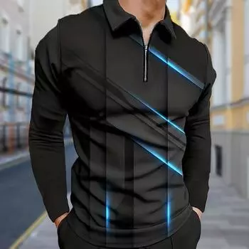 Рубашки поло мужские с длинным рукавом, красочный принт Aurora, новая мужская рубашка поло с длинным рукавом, футболка на молнии, топ XS чёрный