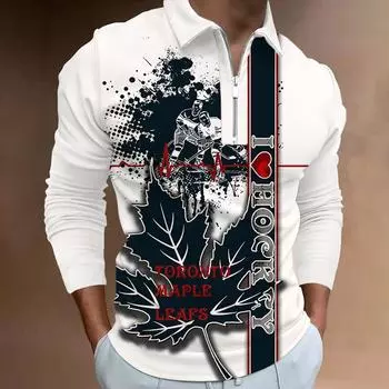 Рубашки поло мужские с длинным рукавом модные черные с принтом кленового листа новая мужская рубашка поло футболка на молнии с длинными рукавами топ XS белый