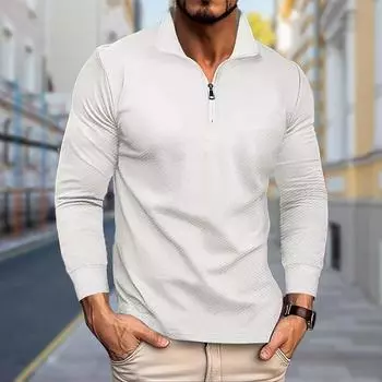 Рубашки поло мужские с длинным рукавом, однотонный принт, новая мужская рубашка поло с длинным рукавом, футболка на молнии, топ XS чёрный