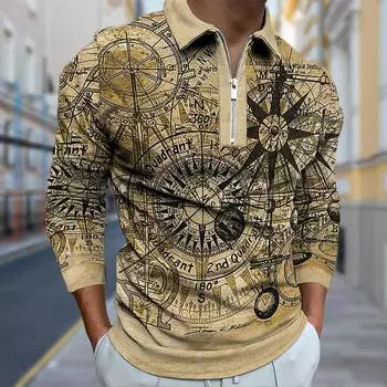 Рубашки поло мужские с длинным рукавом Precision Clock Print Новая мужская рубашка поло с длинным рукавом на молнии Футболка Верх XS синий