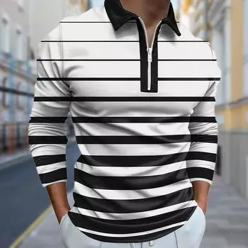 Рубашки поло мужские с длинным рукавом, разноцветные полоски, принт, новая мужская рубашка поло с длинным рукавом, футболка на молнии, топ XS белый