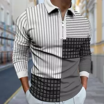 Рубашки поло мужские с длинным рукавом с цветным принтом в виде сетки, новые мужские рубашки поло с длинным рукавом, на молнии, футболка, топ XS синий
