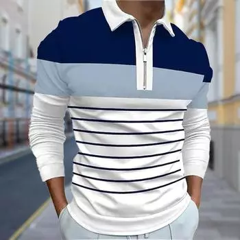 Рубашки поло мужские с длинным рукавом с синим принтом, новая мужская рубашка поло с длинным рукавом на молнии, футболка, топ XS синий