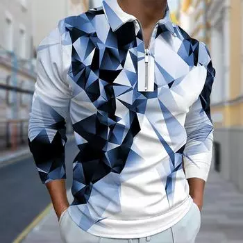 Рубашки поло мужские с длинным рукавом с принтом Broken Blocks, новая мужская рубашка поло с длинным рукавом, футболка на молнии, топ XS белый