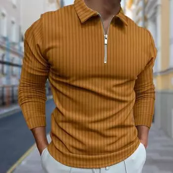 Рубашки поло мужские с длинным рукавом с принтом в виде тонких линий, новая мужская рубашка поло с длинным рукавом, футболка на молнии, топ XS синий