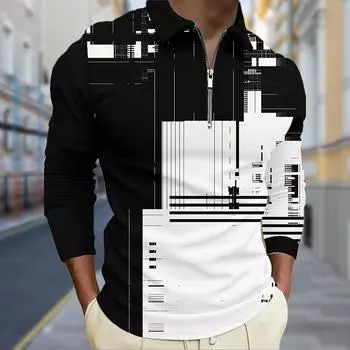 Рубашки поло мужские с длинным рукавом с принтом звездного неба и линий, новая мужская рубашка поло с длинным рукавом, футболка на молнии, топ XS синий