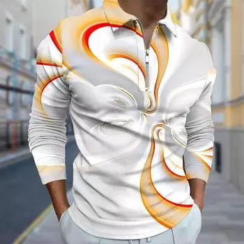 Рубашки поло мужские с длинным рукавом, симметричный люминесцентный принт, новая мужская рубашка поло с длинным рукавом, футболка на молнии, топ XS синий