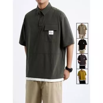 Рубашки поло мужские в японском стиле уличная одежда Harajuku футболки с короткими рукавами летние большие размеры S жёлтый