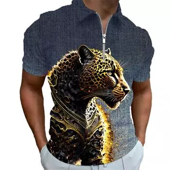 Рубашки-поло на молнии с 3d принтом льва, мужская спортивная одежда, футболка больших размеров, с животным узором, с коротким рукавом, летние поло, мужские топы S
