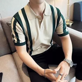 Рубашки поло с коротким рукавом в британском стиле для мужчин, летние полосатые, облегающие, элегантные, повседневные, футболки поло, социальная уличная одежда, топы M белый