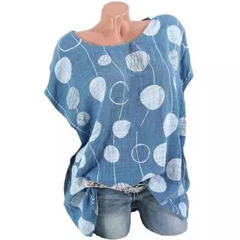 Рубашки Рукав «летучая мышь» Вырез «лодочка» Цветочный принт Свободный повседневный наряд Внешний вид Дышащий 2XL белый