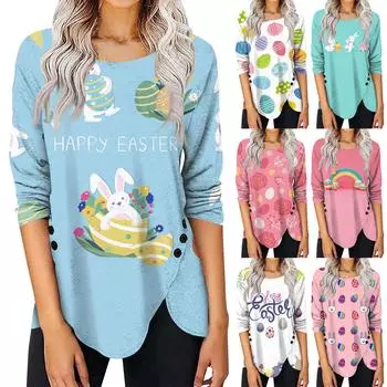 Рубашки с длинным рукавом для женщин, футболки с принтом, блузки, повседневные топы на пуговицах нестандартной формы, пуловер L светло-розовый