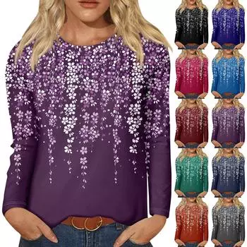 Рубашки с длинным рукавом для женщин, футболки в полоску с графическим принтом, блузки, повседневные базовые топы больших размеров, пуловеры L зелёный