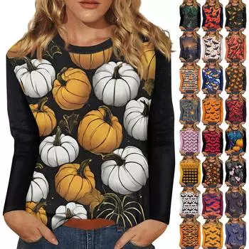 Рубашки с длинным рукавом для женщин, футболки с принтом, блузки, повседневные базовые топы больших размеров, пуловеры S чёрный