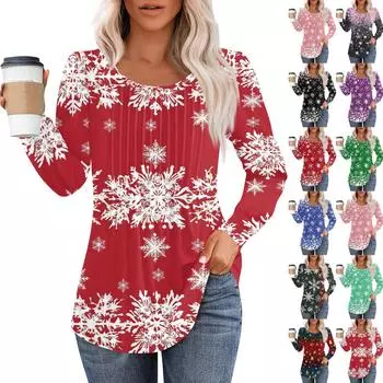 Рубашки с длинным рукавом для женщин, футболки с милым принтом и графикой, блузки, нарядные повседневные блузки, плиссированные топы-туники с овальным вырезом XL винный