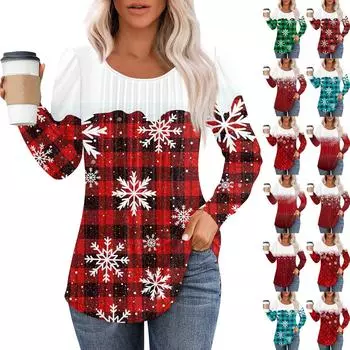 Рубашки с длинным рукавом для женщин, футболки с милым принтом и графикой, блузки, нарядные повседневные блузки, плиссированные топы-туники с овальным вырезом XL синий