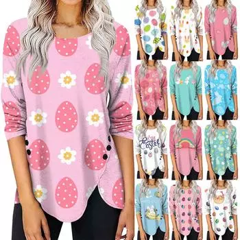 Рубашки с длинным рукавом для женщин, футболки с принтом, блузки, повседневные топы на пуговицах нестандартной формы, пуловер L
